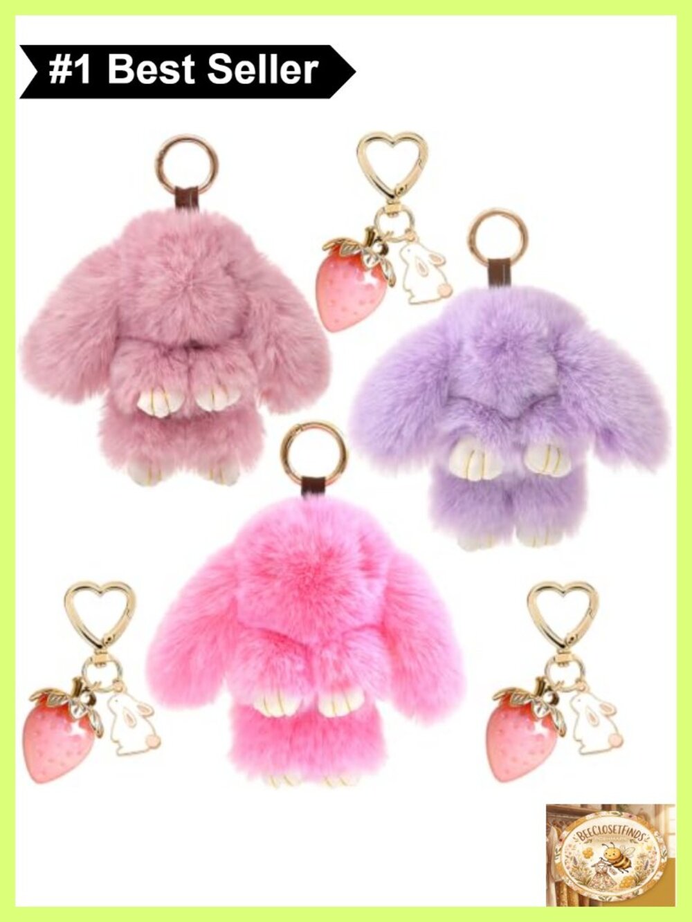Bunny Plush Keychain Set Cute Rabbit Charms Cotton Faux Fur Bag Handbag